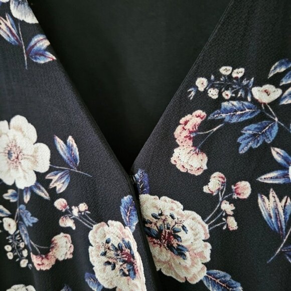 Aqua Curve Dress 2X Floral Smoked Waist LS Midi Ruffle Hem Lined V Neck USA Made - Picture 2 of 16